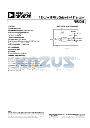 ADF5001BCPZ datasheet - 4 GHz to 18 GHz Divide-by-4 Prescaler