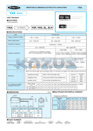 63YXA1000M16X25 datasheet - MINIATURE ALUMINUM ELECTROLYTIC CAPACITORS