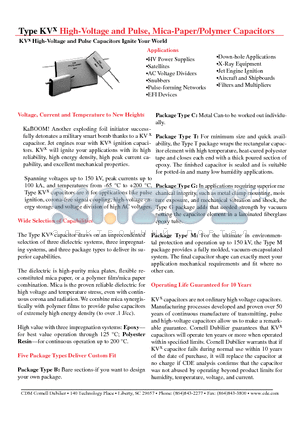 KVX05E472E1M datasheet - Hifh-Voltage and Pulse, Mica-Paper/Polymer Capacitors