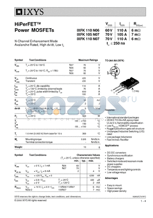 IXFK110N06 datasheet - HiPerFET Power MOSFETs