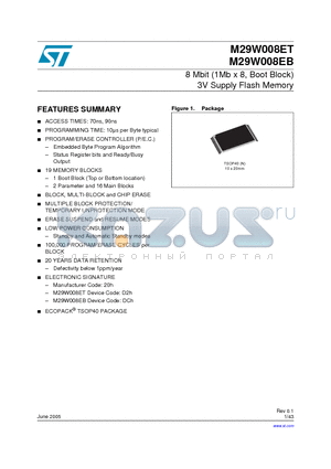 M29W008EB70N6E datasheet - 8 Mbit (1Mb x 8, Boot Block) 3V Supply Flash Memory