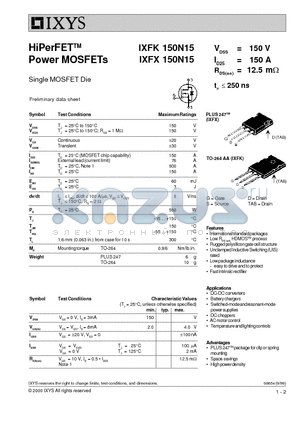 IXFK150N15 datasheet - HiPerFET Power MOSFETs