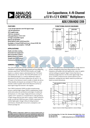 ADG1209YRUZ-REEL7 datasheet - Low Capacitance, 4-/8-Channel -15 V/12 V iCMOS Multiplexers