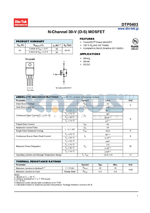 DTP0403_13 datasheet - N-Channel 30-V (D-S) MOSFET TrenchFET Power MOSFET