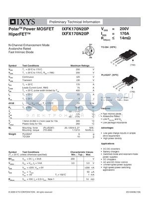 IXFK170N20P datasheet - Polar Power MOSFET HiperFET