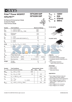 IXFK20N120P datasheet - Polar Power MOSFET HiPerFET