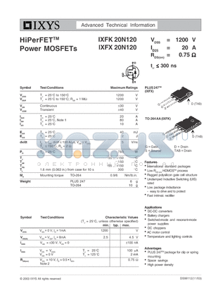 IXFK20N120 datasheet - HiPerFET Power MOSFETs