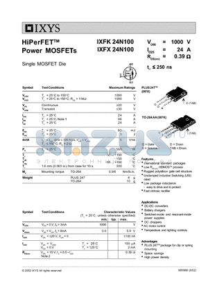 IXFK24N100_07 datasheet - HiPerFETTM Power MOSFETs