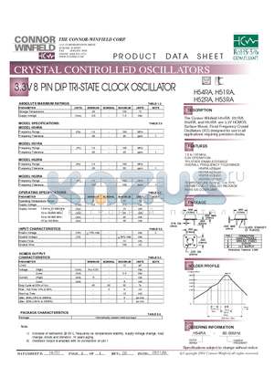 H53RA-80.00M datasheet - 3.3V 8 PIN DIP TRI-STATE CLOCK OSCILLATOR