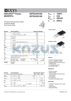 IXFK24N100_08 datasheet - HiPerFET Power MOSFETs