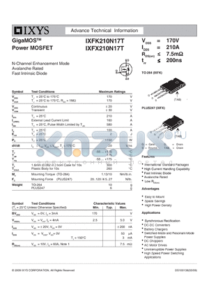 IXFK210N17T datasheet - GigaMOS Power MOSFET