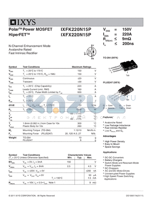IXFK220N15P datasheet - Polar Power MOSFET HiperFET