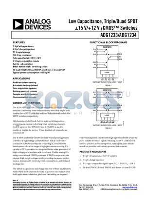 ADG1234YRUZ datasheet - Low Capacitance, Triple/Quad SPDT -15 V/12 V i CMOS Switches