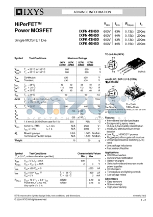 IXFK40N60 datasheet - HiPerFET Power MOSFET