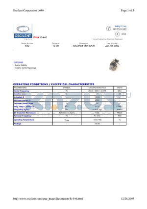 640-310.0M datasheet - One-Port 180` SAW