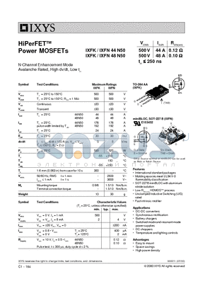 IXFK48N50 datasheet - HiPerFET Power MOSFETs