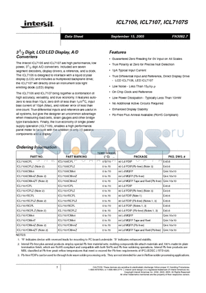 ICL7107 datasheet - 3 1/2 Digit, LCD/LED Display, A/D Converters