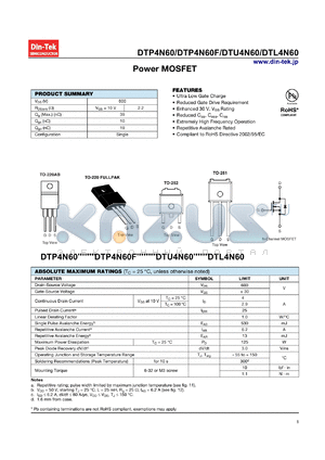 DTP4N60F datasheet - Power MOSFET Reduced Gate Drive Requirement