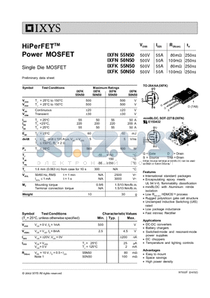 IXFK55N50 datasheet - HiPerFET Power MOSFET
