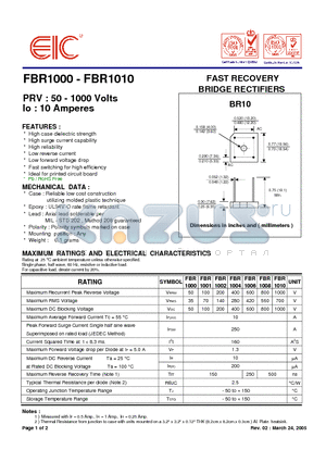 FBR1002 datasheet - FAST RECOVERY