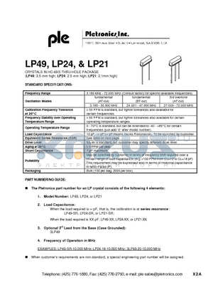 LP24 datasheet - CRYSTAL IN HC-49/S TRU-HOLE PACKAGE
