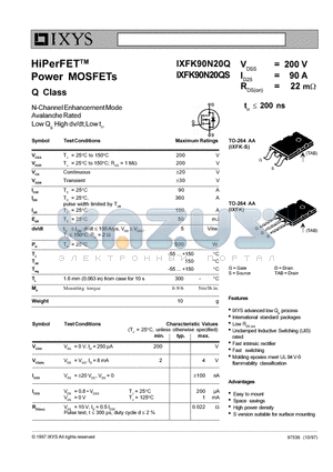 IXFK90N20QS datasheet - HiPerFET Power MOSFETs