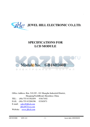 GB160160BHYBBNLB-V00 datasheet - SPECIFICATIONS FOR LCD MODULE