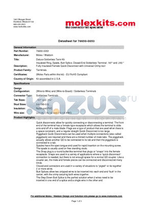 64001-0200 datasheet - Insulated Ring, Spade, Butt Splice, Closed-End Solderless Terminal