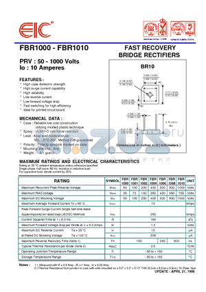 FBR1008 datasheet - FAST RECOVERY BRIDGE RECTIFIERS