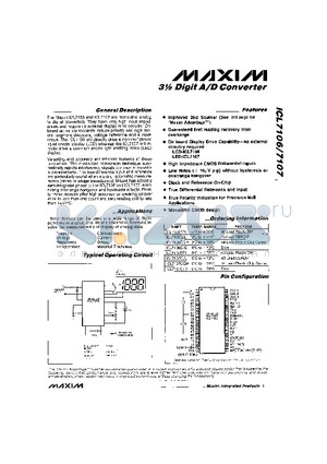 ICL7107C/D datasheet - 3m Digit A/D Converter