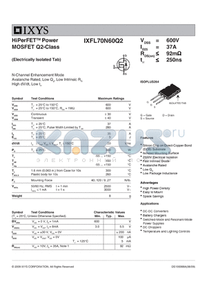 IXFL70N60Q2 datasheet - HiPerFET Power MOSFET Q2-Class