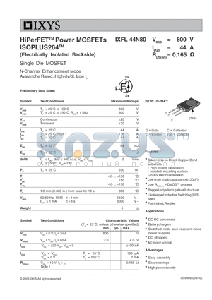 IXFL44N80 datasheet - HiPerFET Power MOSFETs ISOPLUS264