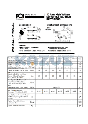 FBR1060 datasheet - 10 Amp High Voltage SCHOOTTKY BARRIER RECTIFIERS