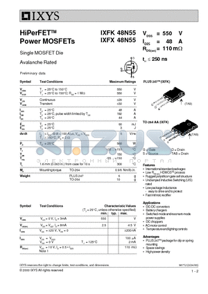IXFK48N55 datasheet - HiPerFET Power MOSFETs