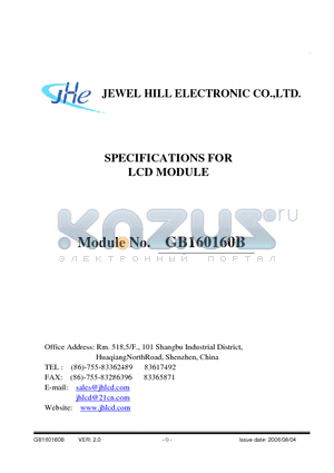 GB160160BNGAANUB-V00 datasheet - SPECIFICATIONS FOR LCD MODULE