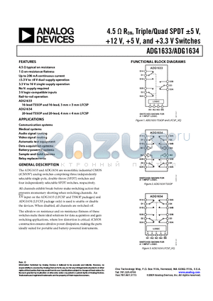 ADG1634BRUZ-REEL7 datasheet - 4.5 Y RON, Triple/Quad SPDT a5 V, 12 V, 5 V, and 3.3 V Switches