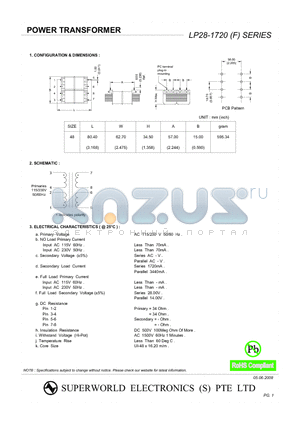 LP28-1720 datasheet - POWER TRANSFORMER