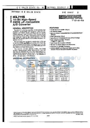 ICL7115JMLL datasheet - 14-Bit High-Speed CMOS UP-Compatible A/D Converter