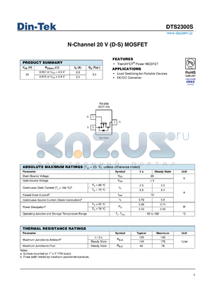 DTS2300S datasheet - N-Channel 20 V (D-S) MOSFET