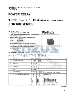 FBR160 datasheet - POWER RELAY 1 POLE-3, 5, 10 A (Medium Load Control)