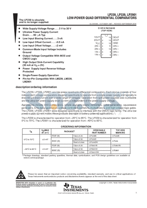 LP2901N datasheet - LOW-POWER QUAD DIFFERENTIAL COMPARATORS