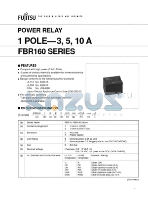 FBR161NCD012 datasheet - POWER RELAY 1 POLE-3, 5, 10 A