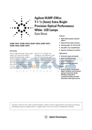 HLMP-CW11-QSB00 datasheet - T-1 3/4 (5mm) Extra Bright  Precision Optical Performance Precision Optical Performance
