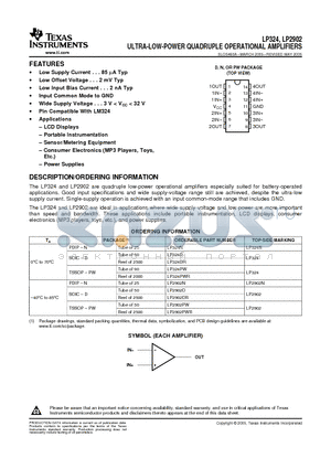 LP2902DE4 datasheet - ULTRA-LOW-POWER QUADRUPLE OPERATIONAL AMPLIFIERS