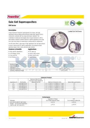 KW-5R5C334-R datasheet - Coin Cell Supercapacitors