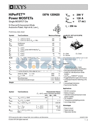 IXFN120N20 datasheet - HiPer FET Power MOSFETs