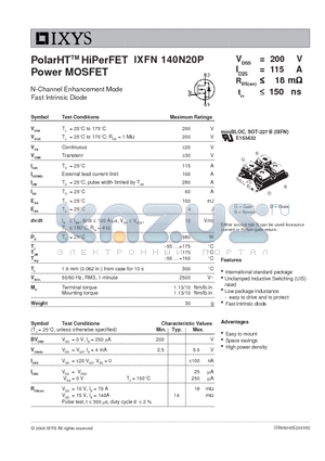 IXFN140N20P datasheet - PolarHT HiPerFET Power MOSFET