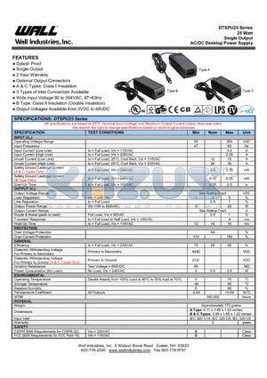 DTSPU25A-108 datasheet - 25 Watt Single Output AC/DC Desktop Power Supply