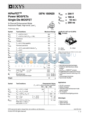 IXFN180N20 datasheet - HiPerFET Power MOSFETs Single Die MOSFET