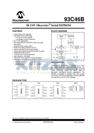 93C46 datasheet - 1K 5.0V Microwire  Serial EEPROM
